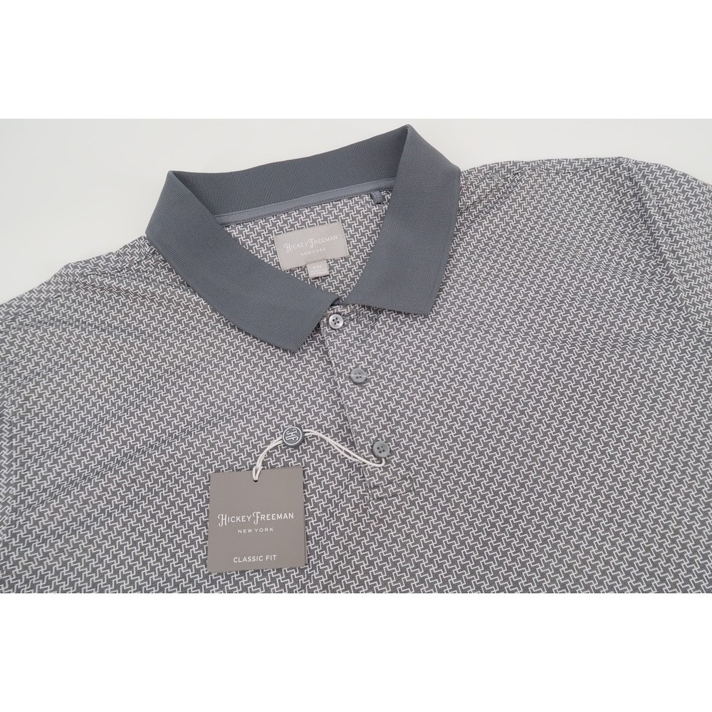 Hickey Freeman Polo Shirt Mens XXL Gray White Geometric Classic Fit QQ9H16BKWP5